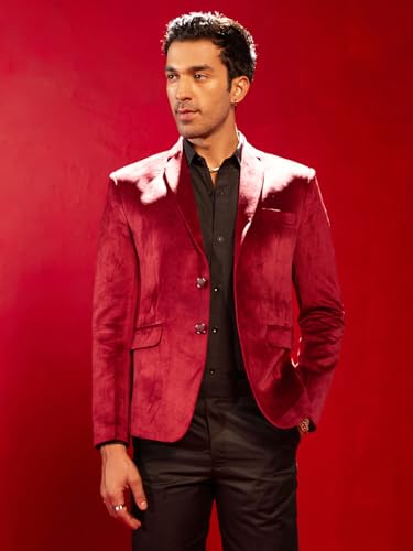 Image of VASTRAMAY mens VASTRAMAY Men's Maroon Velvet Blazer VSHRMCT025MA 40