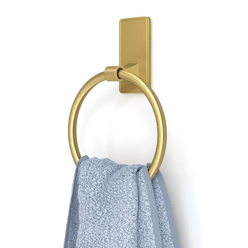 Image of Adhesive Towel Ring, SUS304 Stainless Steel Bathroom Towel Holder, One Piece Disigned Towel Racks for Bathroom, No Drill, Gold