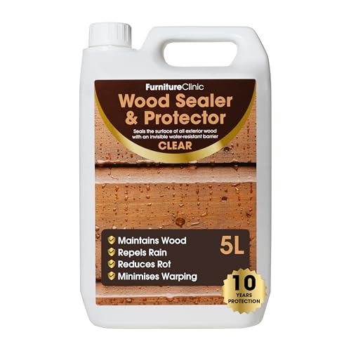 Furniture Clinic Outdoor Wood Preserver - 5L Clear Waterproof Wood Sealant Treatment for Garden Furniture Fences Decking & Sheds - Easy Application with a Brush Roller or as a Spray