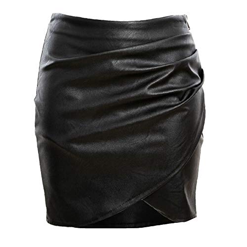Toocool - Minifalda Mujer Falda Piel Sintética Cartera fruncida Zip JL-2557, Negro , S Cover