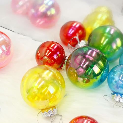 Neioaas 60 mm transparente, schillernde Kunststoffkugeln, 12-teiliges Ornament-Set (mehrfarbig)