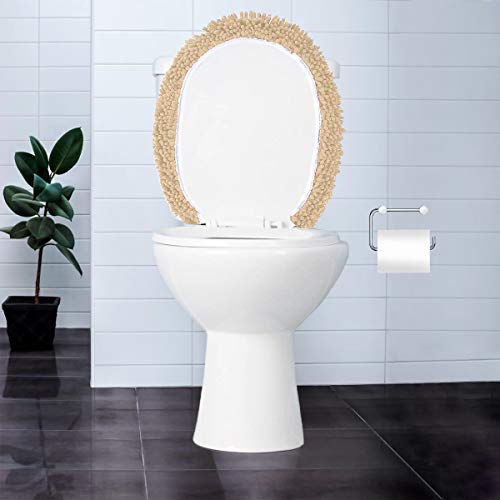 LuxUrux Toilet Lid Cover, Extra-Soft Plush Seat Washable Shaggy Microfiber Standard Toilet Lid Covers for Bathroom Machine Wash & Dry (18x18 inches, Birch) - Thumbnail 6