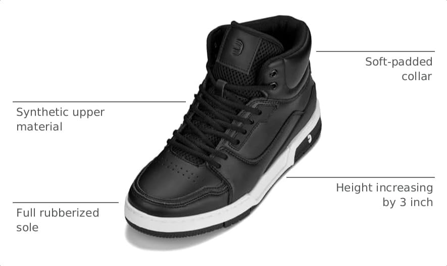 Image of CALTO Men's Invisible Height Increasing Elevator Shoes - Lace-up Sporty High Top Sneakers - 3 Inches Taller