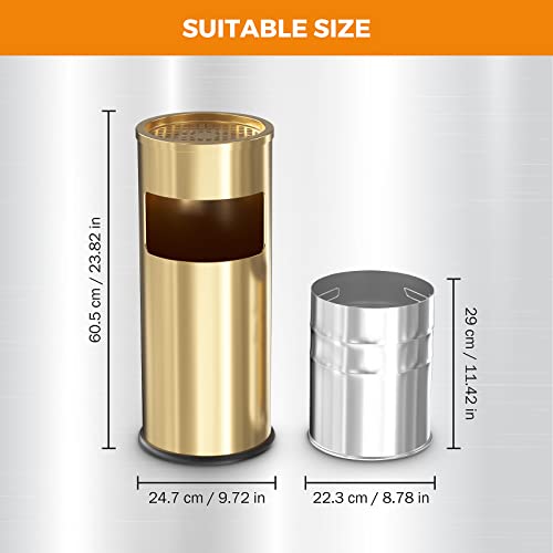 Image of BEAMNOVA Trash Can with Lid Outdoor Indoor Stainless Steel Commercial Garbage Bin Waste Container for Patio Yard Garage with Inside Barrel, Gold, 9.8 in x 24 in (D * H)