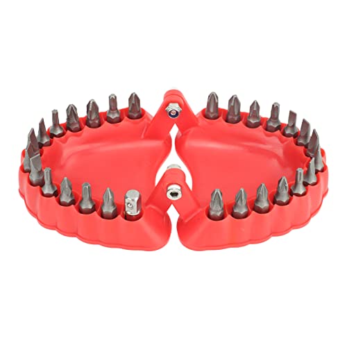 XHTLLO Denture Drill Bit Holder, 28 Holes Denture Drill Bit Holder Organizer, 3D Sculpture Desk Decor, Red Plastic Metal Storage Box(Including Cutter)