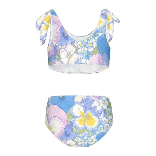 KLL The Garden Tricolor Pansy Flower Girls' Two Piece Bikini Set Beach Bathing Suit Swimwear Adjustable Strap2