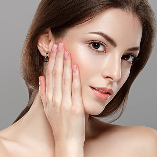 Cupimatch 3 Pairs Stainless Steel Cross Dangle Huggie Hinged Hoop Earrings For Men Women #TOP5