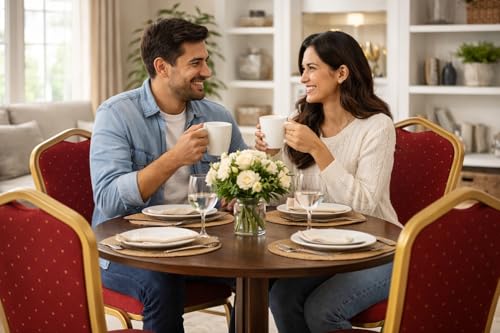 كرسي مأدبة كلاسيكي احمر 93 × 52 × 45 سم، كرسي انيق للمناسبات والفنادق، مقعد تجاري قابل للتكديس - كرسي مناسبات كلاسيكي احمر مع اطار ذهبي، كرسي فندقي فاخر لقاعات الحفلات والمطاعم مقاس 93 سم