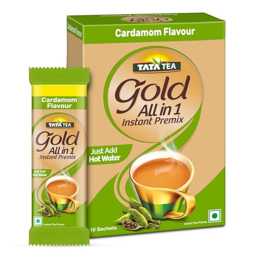 Image of Tata Tea Gold All-in-1 Instant Premix Cardamom Tea, 14g Per Serve, Quick & Easy To Make Cardamom Tea, 10 Sachets