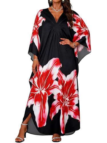Image of Kaftan Dresses for Women V Neck Caftans Batwing Sleeve Beach Cover Ups