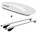 Produktbild VDP Dachbox weiß VDPMAA320W 320 Liter abschließbar + Alu-Relingträger Dachgepäckträger aufliegende Reling im Set kompatibel mit VW Passat B8 Variant ab 14