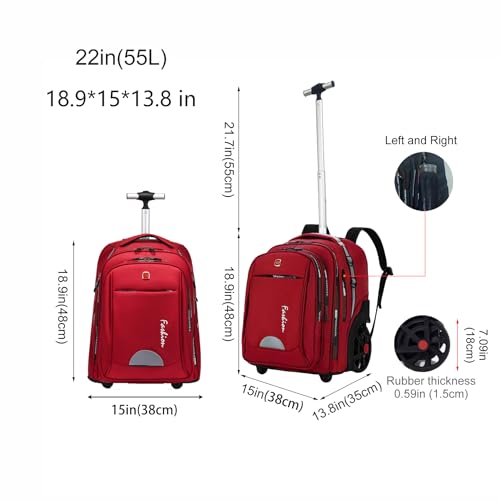 Image of Rolling Backpack for Women, 22 Inch Backpack with Wheels for Business, College Student and Travel Commuter, Large Backpack on Wheels for Work (red)