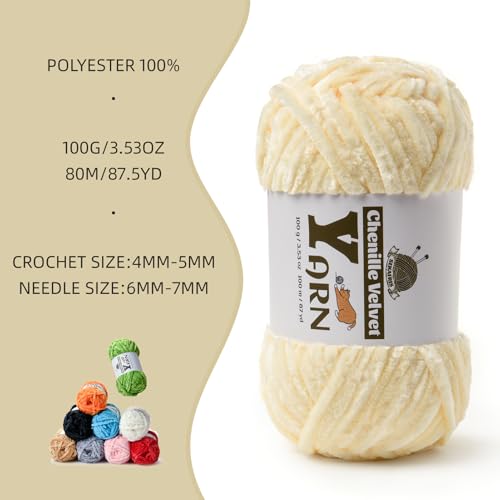 Image of 4 Pack Plush Chenille Chunky Yarn - Fluffy Velvet Yarn Crochet for Blanket Knitting and Crocheting - Soft Baby Yarns for Crocheting - Amigurumi Crochet Yarns 100g (87yds) (4 Milky White)