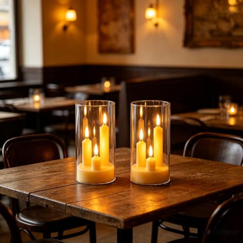 Image of 2 Pack Flameless Taper Candles, 3D Realistic Wick LED Taper Candle Lights with Clear Acrylic Cover, Remote Control Battery Operated Flickering Candles for Wedding, Party, Christmas, Home Table Decor.