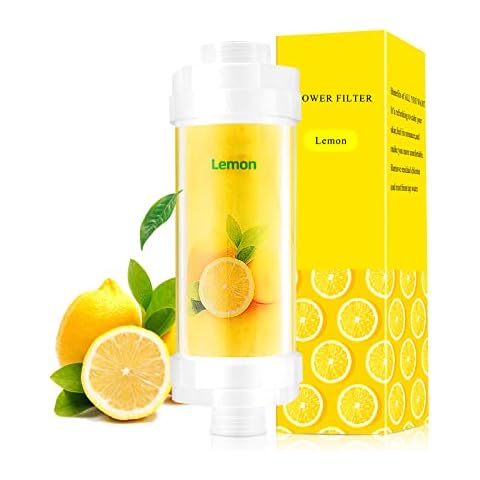 Vitamin C Shower Filter for Hard Water, Shower Head Filter to Chlorine Fluoride Sediment, Water Purifying Filtered Shower Head with Beads, Helps Dry Skin & Hair Loss, Easy Installation (Lemon) Cover