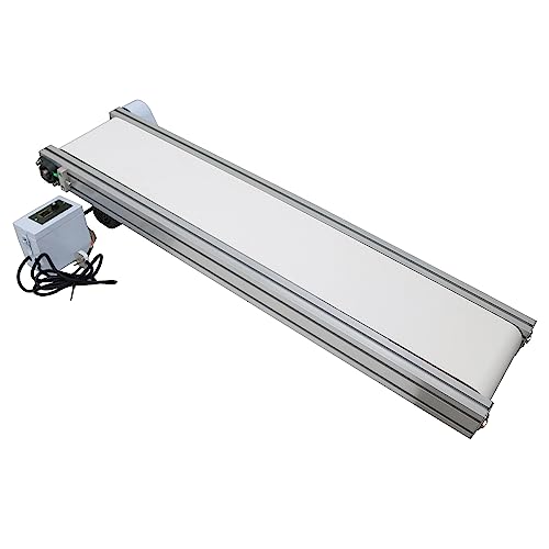 HQHAOTWU Flat Belt Conveyor PVC Belt Transport Conveyor Mesa Benchtop without Guardrail Industrial Transfer Conveyor Aluminium Alloy Frames 59×7.8inch Belt