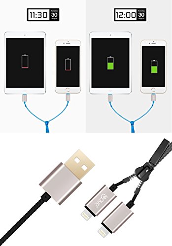 Monoy Aviation Aluminum Dual Lightning Data Sync&Charging Cable/Charger USB Cord for iPhone 5/5C/5S/6/6 Plus/6S/6S Plus,iPad 3/4,iPad Mini 2/Mini 3/Mini 4,iPad Air/Air 2, iPod (Dual Lightning Black)