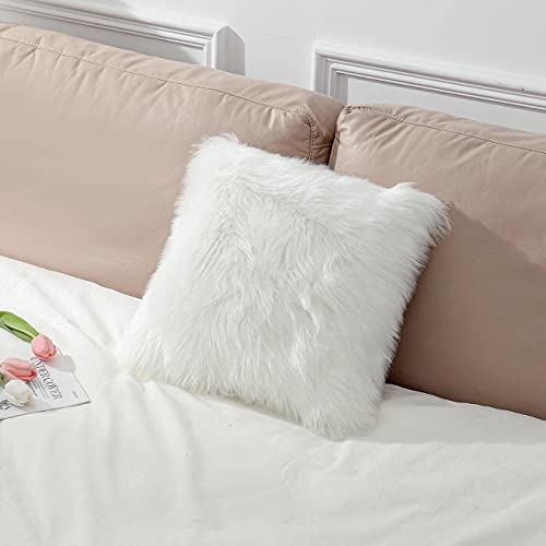 Image of Fur Cushion Pillow Cover for Set of 2 Pillow - 13x13 Inches (White)