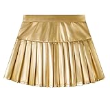 Miipat Gonna Metallizzata A Pieghe per Bambina, Plissettata Gonna con a Pantaloncini Interni e Tasche Ragazze Minigonna Vita Elastica per Bambini Festa Danza Tennis(Oro,5-6Anni)