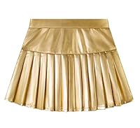 Miipat Mädchen Metallischer Rock Elastischer Hohe Taille Faltenrock mit Taschen Innenhose Plissierter Kinder Minirock für Party Tanz Tennis Skater(Gold,5-6Jahre)