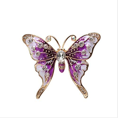 JUNYY Temperament Butterfly Rhinestone Crystal Brooch For Women Girls Dainty Silk Scarf Buckle Animal Corsage Pins(Purple) one size