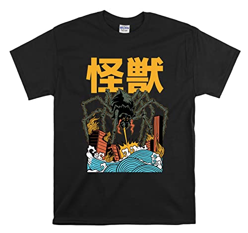 T-shirt japonais Kaiju noir taille S vêtement streetwear motif monstre