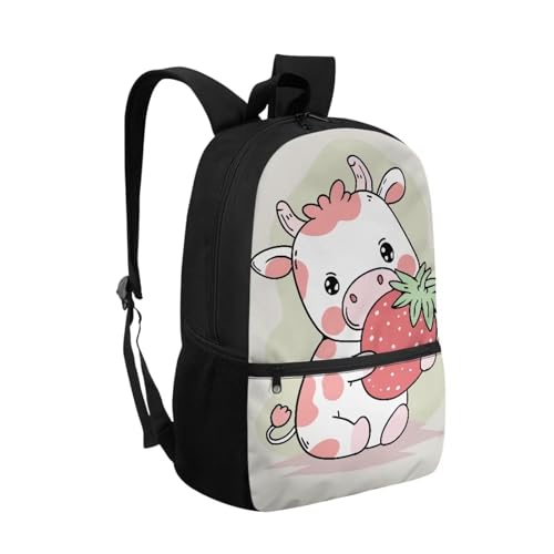 Dreaweet Strawberry Cow Backpack for School Girls 3rd Grade Cute Bookbag for Girls 10-12 Years Old Kids Book Bag Elementary School Bag with Water Bottle Holder,Kawaii2
