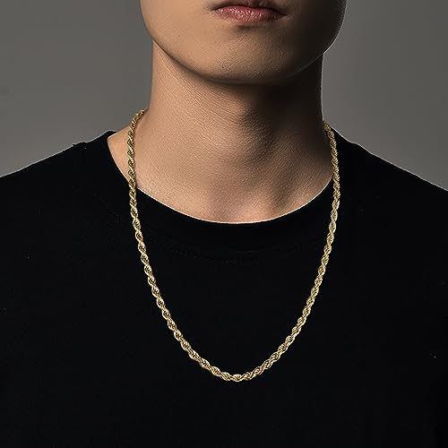 FIBO STEEL Colar de aço inoxidável banhado a ouro real 18k 2,5-8 mm, corrente de corda torcida, 40,6