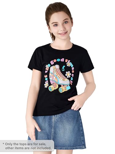 Image of Dvenki Girls Graphic Short Sleeve Crewneck T-Shirt Sizes 6-18 | breathable soft cotton blend, cute graphic prints, summer little and big girls tee, ideal casual wear for school, daily