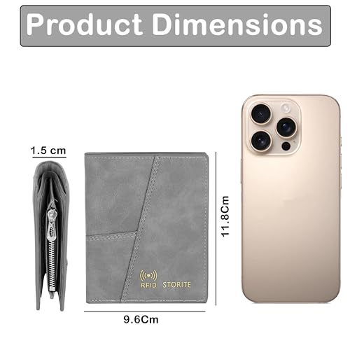 Storite Men's PU Leather RFID Blocking Credit Card Holder Money Wallet Zipper Coin Purse (Grey, 11.8 x 9.6 x 1.5 cm) 2 41yi8qUY4oL