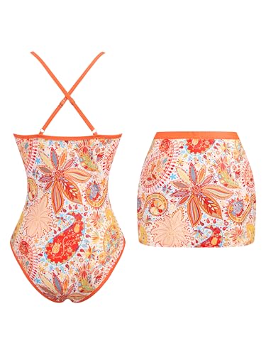 Image of ZAFUL Women's One Piece Swimsuit with Skirt V Neck Colorblock Bathing Suit | Front Cut Out Swimsuit Criss Cross One Piece Bathing Suit