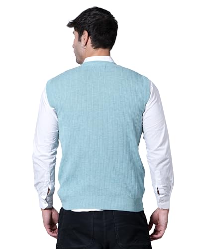 Image of Men Woolen V-Neck Solid Plain Design Sleeveless Pullover Heavy Rainbow Fabric Winter Wear Pure Wool Cardigan for Men Fully Warm Pullover Free Sizes