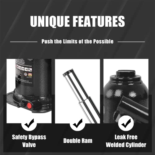 Image of Torin 2 Ton (4,000 LBs) Double Ram Welded Bottle Jack for Car Auto Repair and House Lift, Black, ATH80202XB