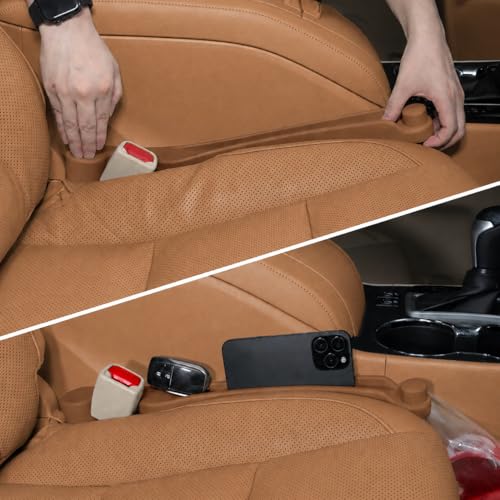 Image of Car Seat Gap Filler Set of 2, 3IN1 Seat Side Gap Filler Plug with Storage Slot & Hook Function, Soft Foam Universal Fit Car SUV Truck Fill Gap Between Seats Console Organizer（Standard Mocha Brown）