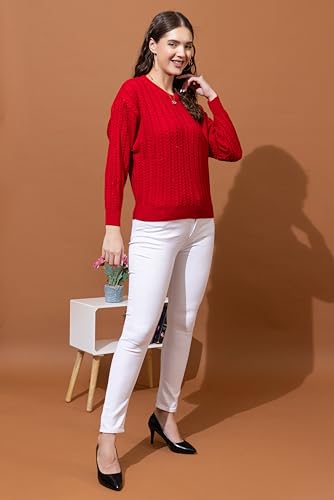 Image of Wear lusso Women's Woolen Cable Knit Pullover Sweater | Full Sleeve Round Neck Winter Wear | 100% Wool Soft & Warm Stylish Sweater for Girls, Ladies & Women | Cozy Casual Winter Fashion