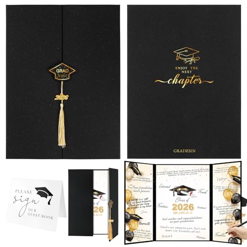 kockuu 2026 Graduation Guest Book Signature Board Black and Gold Class of 2026 Graduation Sign In Book to Sign Decor for Grad Party High School College Grad Gifts