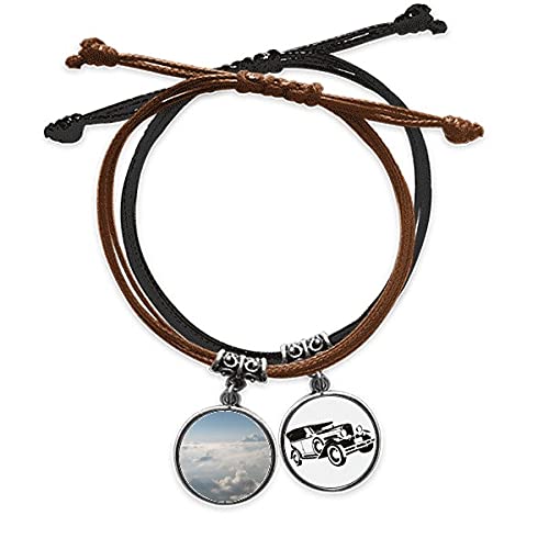 Bracelet minibus ciel gris nuages blancs, le souvenir d'un voyage en cuir