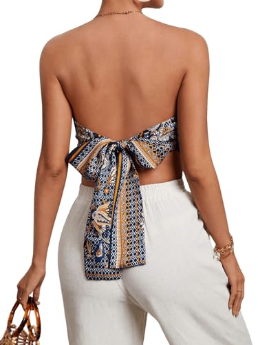 Floerns Women's Graphic Print Tie Back Strapless Bandana Tube Top2