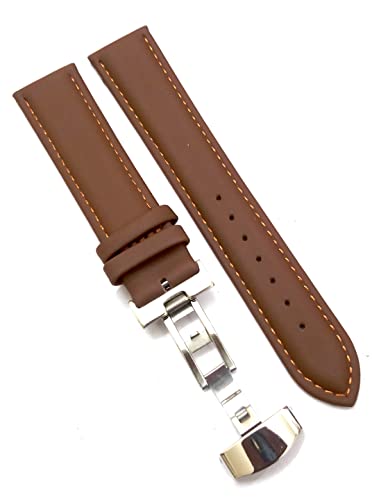 Image of 18mm 19mm 20mm 21mm 22mm 23mm 24mm Genuine Leather Butterfly Deployment Clasp Buckle Watch Band Strap Black Dark Brown TAN Blue Rose Black Gold White