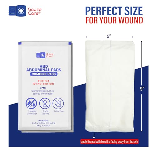 GauzeCare Sterile Abdominal- ABD Combine Pads| 50-Pack, 5 x 9 Inches| Extra Absorbent & Thick, Individually Wrapped Wound Dressing, First Aid Pads| Surgical-Grade, Nonstick- for Heavy Leakage, Post Op - Image 3