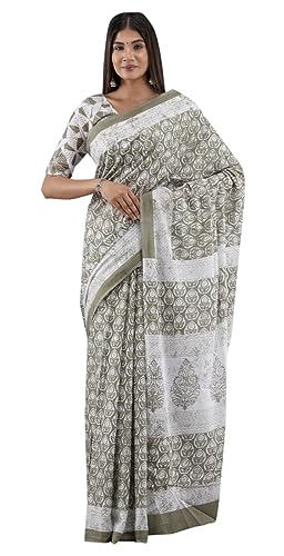 Sari indien pour femme 100% pur coton imprimé à la main tradition
