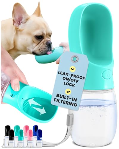 MalsiPree Dog Water Bottle Dispenser - 12 oz Blue - Leak-Proof Lock & One-Hand Operation - Dog Water Bowl Dispenser - Pet Travel Bottle with Built-in Bowl