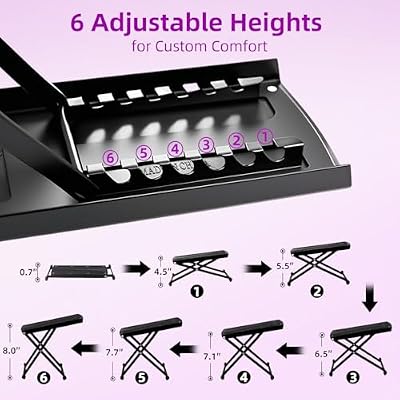 Pedicure Foot Rest, 6 Heights Adjustable Foot Stool, Metal Foldable Non-Slip Stand for Home and Salon Use Pedicure Station, Ideal Pedi Stool for Nail Tech or Guitar Foot Stool Black