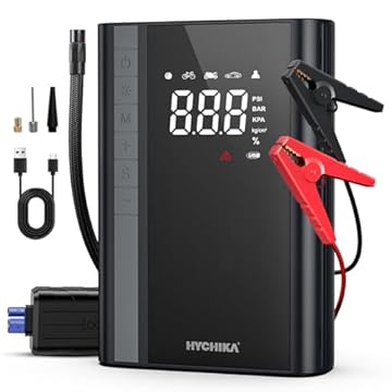 HYCHIKA Avviatore Batteria Auto 1500A - Avviatore Emergenza con Compressore,Booster Avviamento Auto/Moto Portatile (Fino a Tutti i Benzina e 4L Diesel),Doppia USB,600 Lumen LED