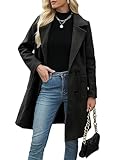  shownicer Manteau Femme Revers Double Boutonnage Trench Coat Chaud Couleur Unie Veste Automne Hiver A Noir M