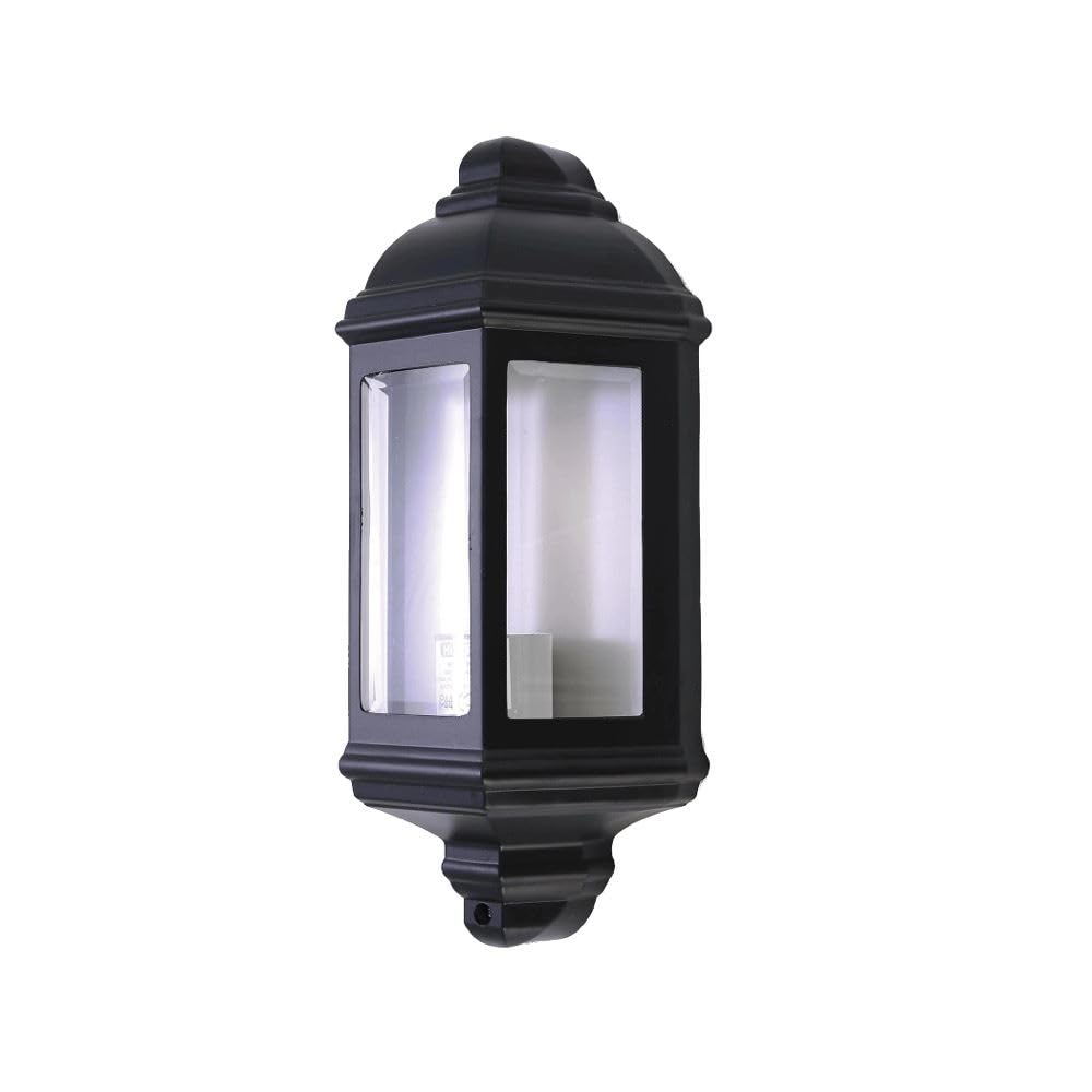 firstchoicelighting Modern Outdoor Half Lantern Wall Light, Black Aluminium with Glass, IP Rated Garden Porch Lamp, LED Compatible