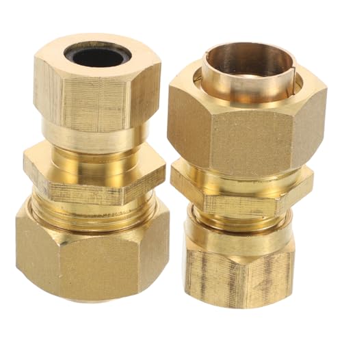 Gatuida 2pcs Straight Brass Fitting Connector Compression and Gas Pipes Brass Construction Leak Prevention Design for Home and Industrial Use
