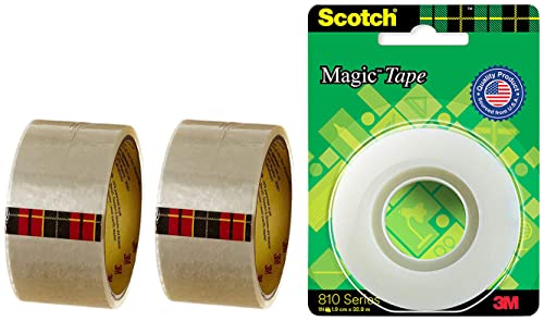 Image of Scotch 3M Magic Tape Roll Packing Tape cm 5.08 cm (2 inch) x50m Clear (Pack of 2)