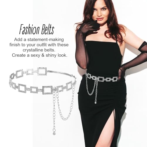 Sparkly Rhinestone Dress Belt, Silver Crystal Chain Belt, Fashion Waist Accessories for Women, Adjustable Bling Belts for Wedding Party4