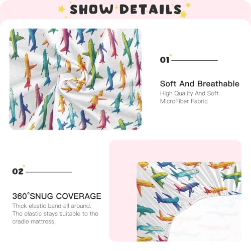 Image of Caikeny Fitted Crib Sheet for Boys Girls Airplane Colored Baby Crib Sheets Bassinet Sheets Crib Mattress Bed Sheets for Toddler Newborn Infant 27 x 39 in